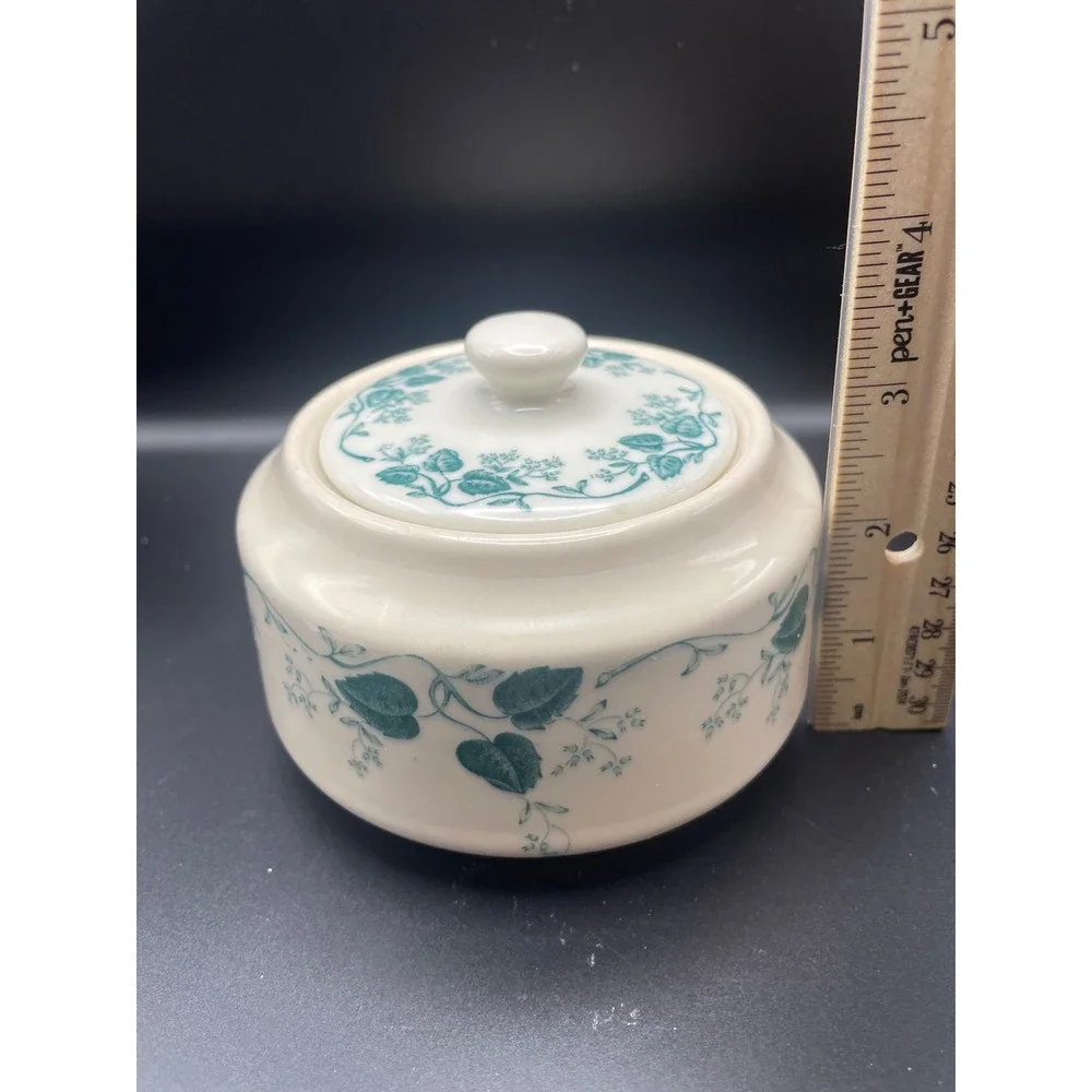 Vintage Mayer Pembroke Bowl Teal Green Ivy Floral Pattern with Lid READ